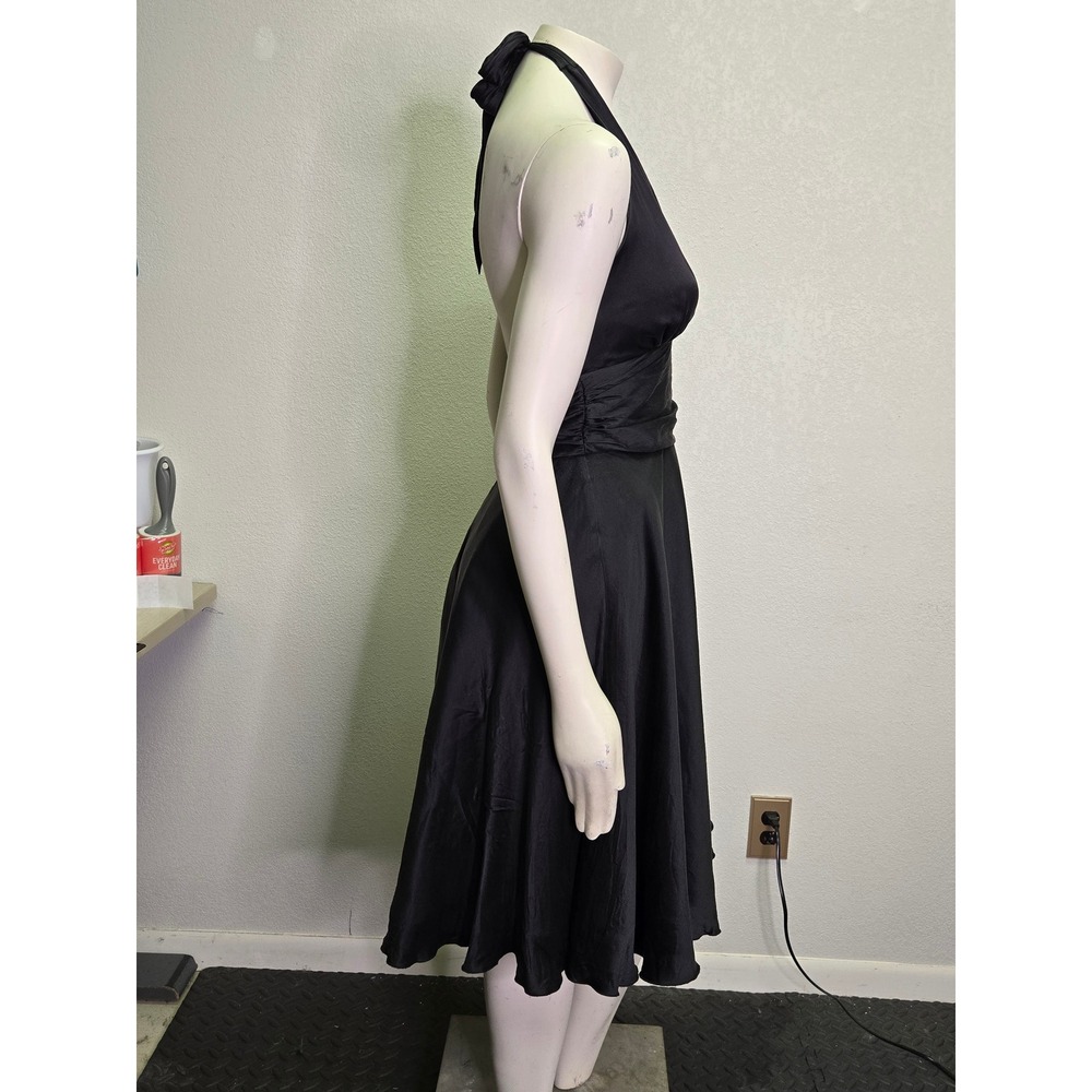Vintage Old Hollywood Fit n Flare Black Silk Halter Neck Midi Dress 8 Party - Picture 3 of 15